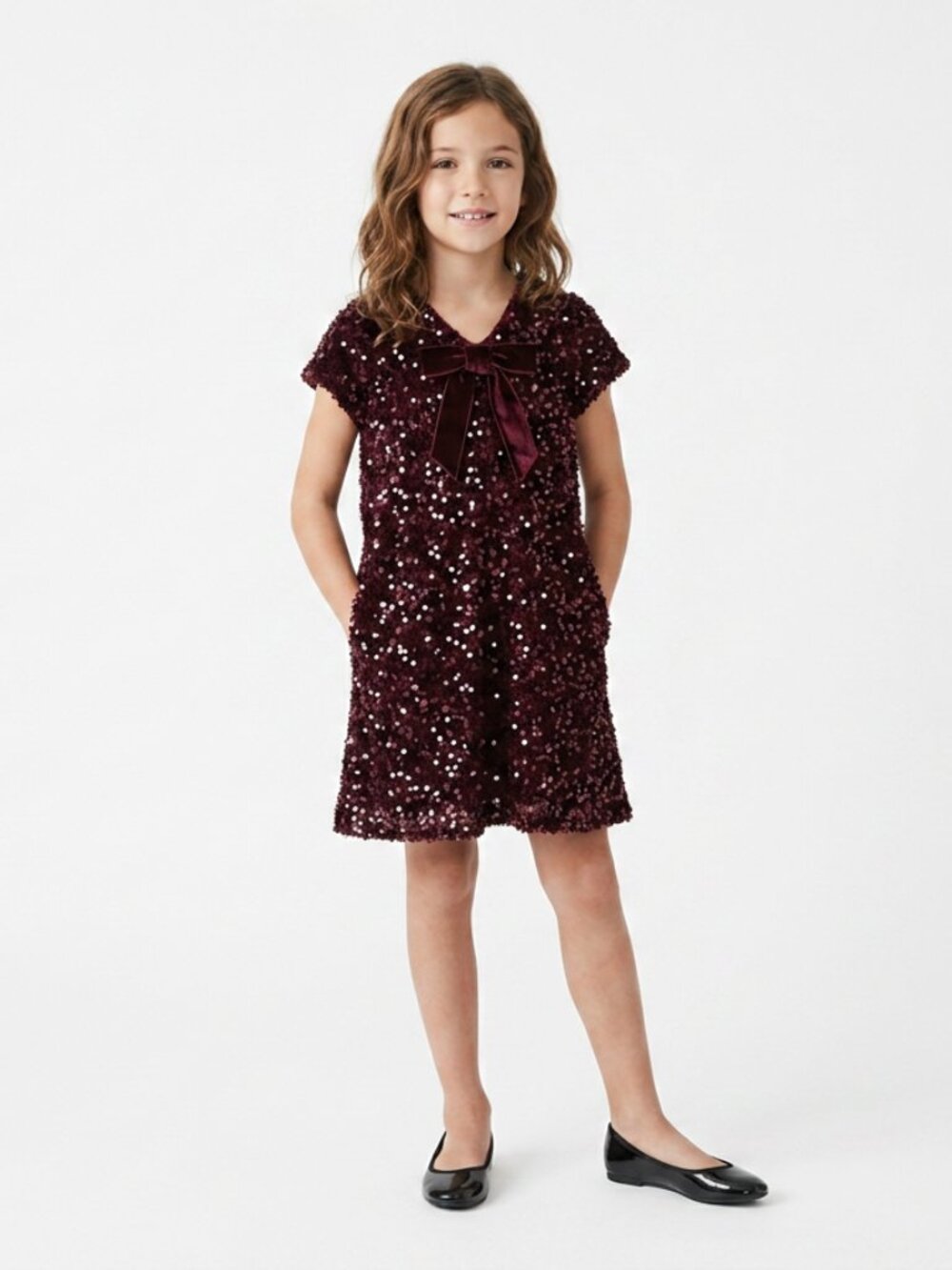 NWT Zara Kids Burgundy Velvet Sequin Shift Dress 9 10 NWT Bow